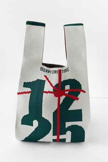 stylish new christmas letter pattern ribbed knit open design handbag