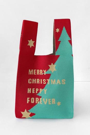 stylish new christmas tree pattern ribbed knit open design handbag
