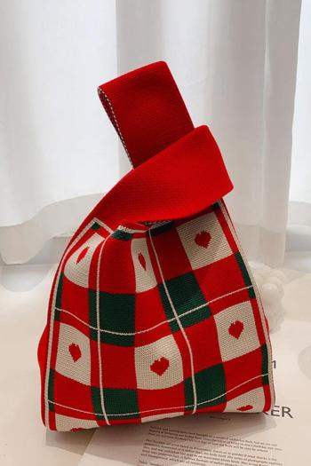 stylish new contrast color heart pattern ribbed knit open design handbag