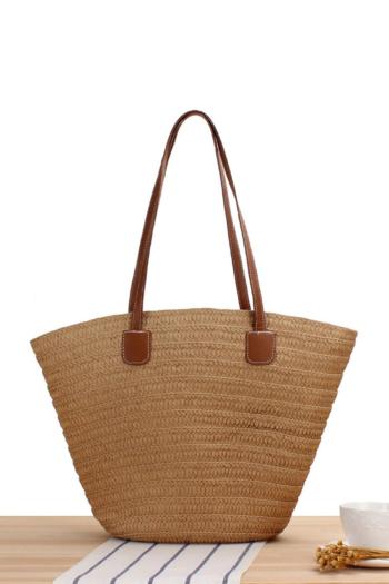stylish new solid color high-capacity zip-up beach weave straw tote bag