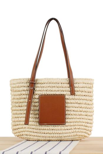 stylish new straw stitching pu high-capacity drawstring beach shoulder bag
