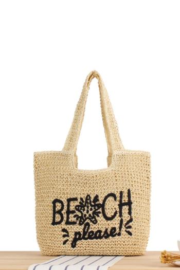 stylish new letter embroidery beach straw zip-up high-capacity shoulder bag