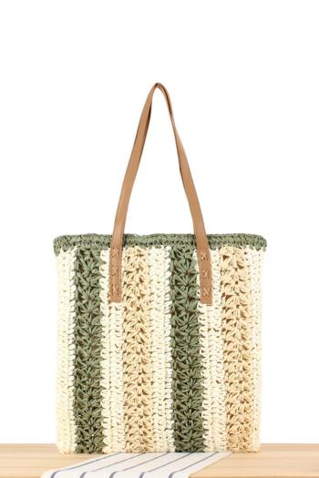 stylish new 6 colors contrast color cutout weave beach straw zip-up shoulder bag