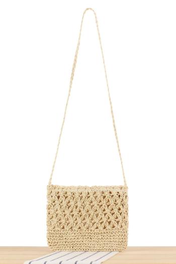 stylish new solid color weave zip-up beach straw crossbody bag