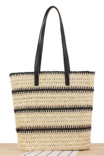 stylish new contrast color stripe weave straw beach shoulder bag