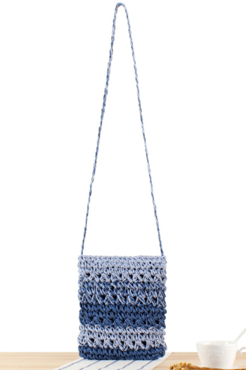 stylish new gradient color weave zip-up beach straw crossbody bag