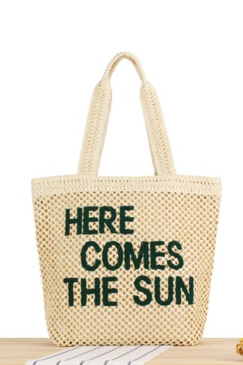 stylish new letter embroidery high-capacity zip-up beach straw shoulder bag
