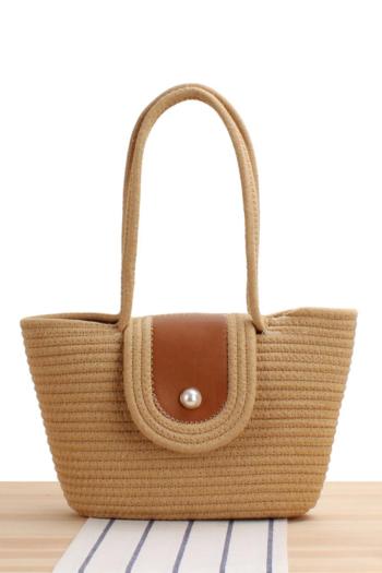 stylish new pearl decor magnetic button high-capacity beach straw shoulder bag