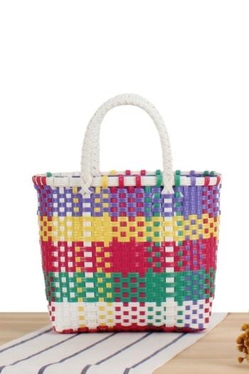 stylish new contrast color lattice weave open design handbag