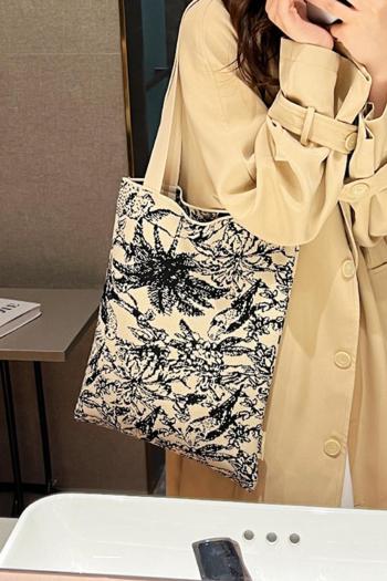 stylish new oil painting style pattern ribbed knit open design shoulder bag