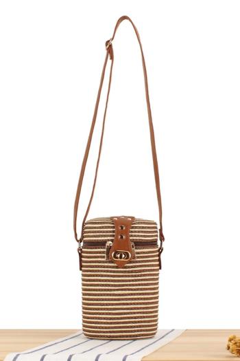 stylish new stripe pattern weave straw bucket zip-up crossbody bag