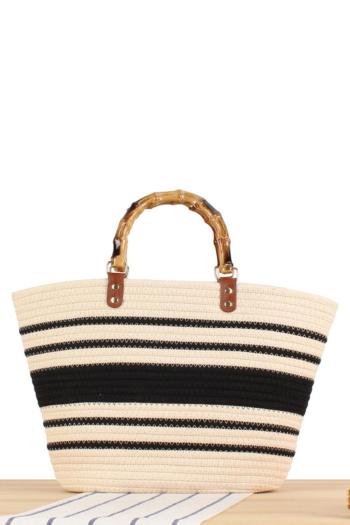 stylish new 3 colors stripe pattern straw open design tote bag