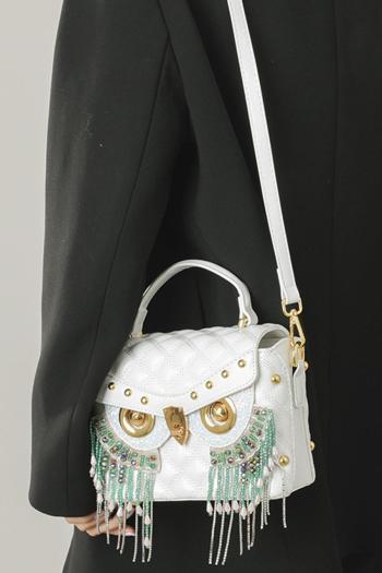 stylish new owl pattern rhinestone tassels decor lock buckle crossbody handbag