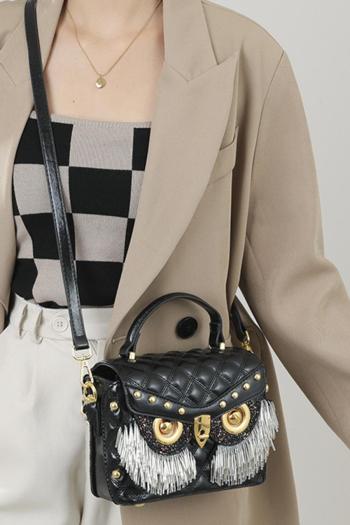 stylish new pu owl pattern tassels decor lock buckle crossbody handbag