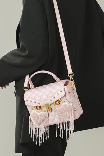 stylish new pu heart beaded tassels owl pattern lock buckle crossbody handbag