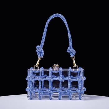 stylish new 7 colors rhinestone weave see-through acrylic lock buckle handbag