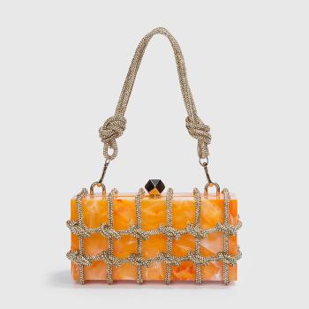 stylish new 5 colors rhinestone weave sfumato acrylic lock buckle handbag