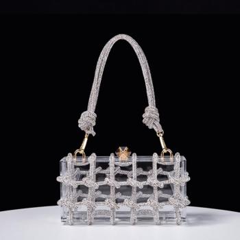 stylish new rhinestone weave see-through acrylic lock buckle handbag