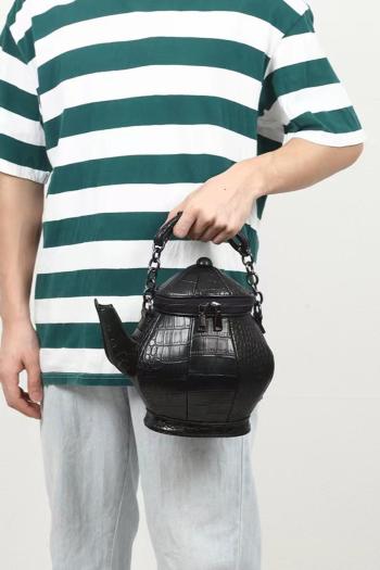 stylish new solid color pu kettle shape zip-up shoulder handbag