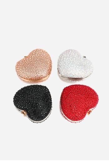 stylish new 4 colors rhinestone decor heart shape lock buckle clutches bag