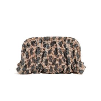 stylish new shirring leopard pattern rhinestone decor crossbody bag