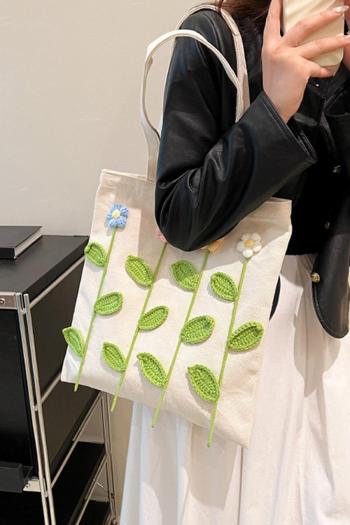 stylish new 3 colors weave flower decor open design shoulder bag