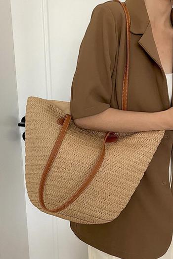 stylish new solid color weave beach straw high-capacity tote bag