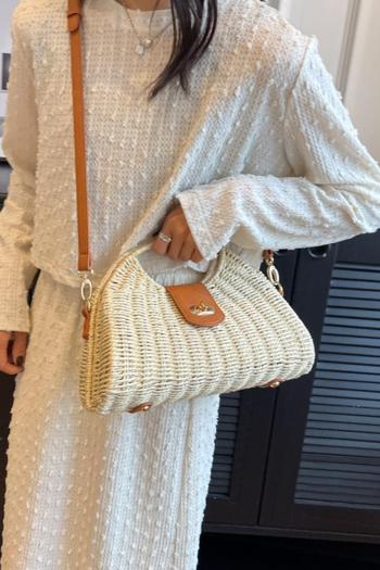 stylish new straw weave lock buckle crossbody handbag