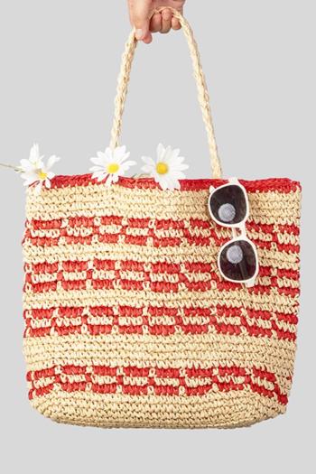 stylish new contrast color weave straw beach shoulder bag