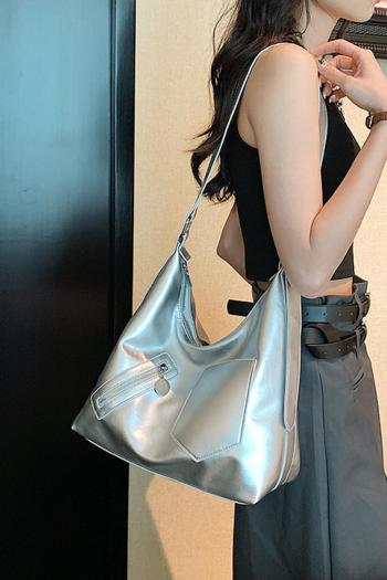 stylish new solid color pu high-capacity zip-up shoulder bucket bag