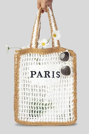 stylish new 6 colors contrast color weave letter embroidery open design tote bag