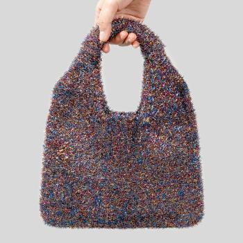 stylish new 7 colors weave zip-up handbag