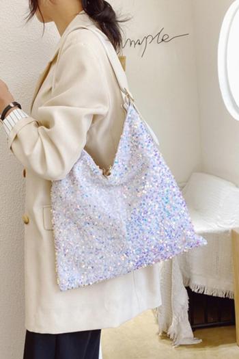stylish new 3 colors sequin decor zip-up high-capacity shoulder bag