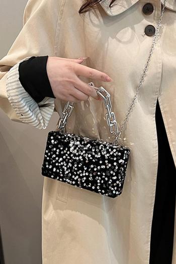 stylish new 5 colors sequin decor lock buckle box shape crossbody handbag