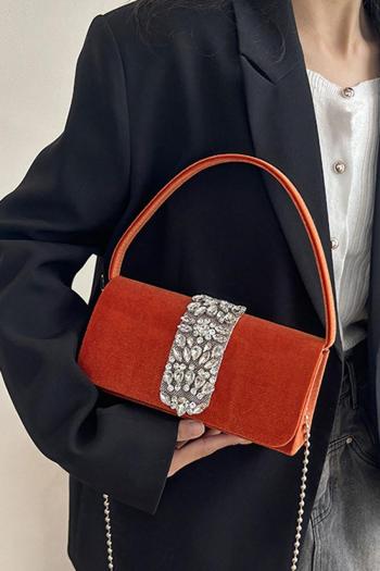 stylish new orange 6 colors rhinestone decor magnetic button shoulder handbag