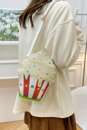 stylish new 4 colors cartoon dessert pattern pu zip-up crossbody bag