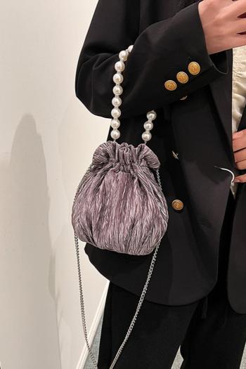 stylish new 3 colors pleated design drawstring crossbody handbag