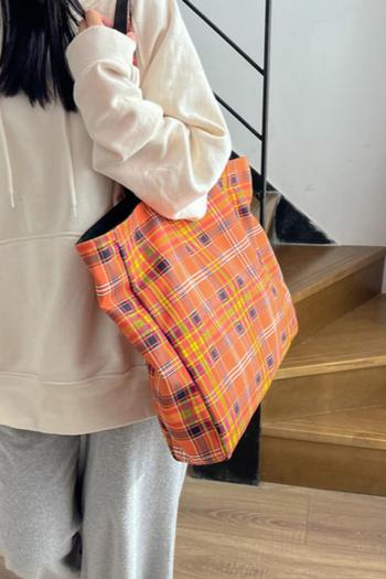 stylish new orange lattice canvas high-capacity shoulder bag