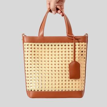 stylish new 4 colors straw stitching pu open design crossbody handbag