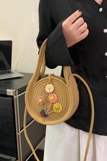 stylish new weave straw flower decor round crossbody handbag