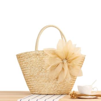 stylish new 5 colors flower decor beach zip-up straw bag
