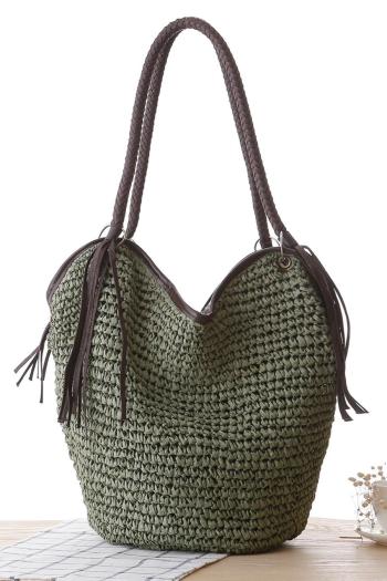 stylish new 4 colors weave zip-up bucket shape beach straw bag