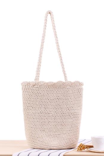 stylish new solid color weave drawstring beach straw shoulder bag