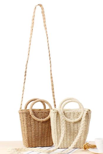 stylish new solid color drawstring weave straw crossbody handbag