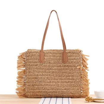 stylish new solid color tassels beach weave straw bag