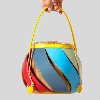 stylish new 4 colors hollow cylinder shape drawstring shoulder bag
