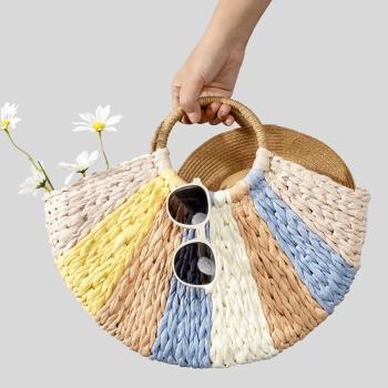stylish new multicolor weave beach straw handbag