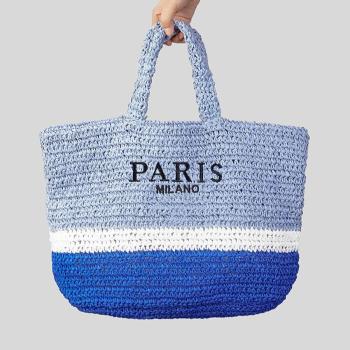 stylish new 3 colors contrast color weave beach straw bag