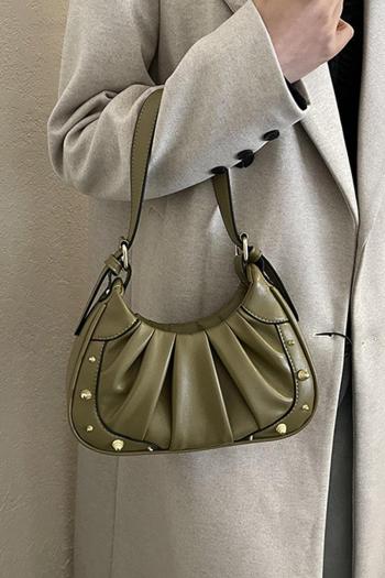 stylish new 8 colors pu rivet decor shirring zip-up crossbody bag