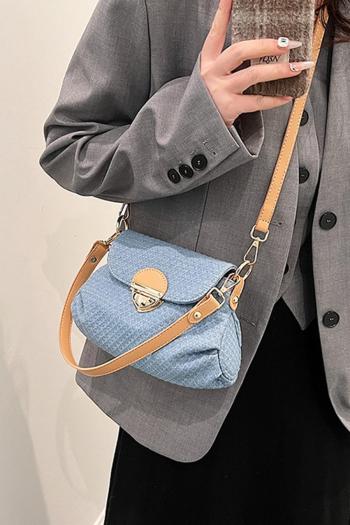 stylish new lattice denim lock buckle crossbody handbag